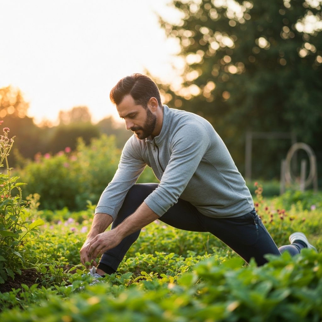 Man engaged in healthy daily practice in morning sunlight